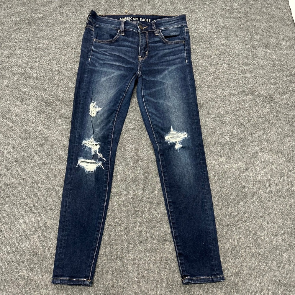 American Eagle Jeans Womens Size 4 Short Dark Wash Distressed Skinny Ne(x)t